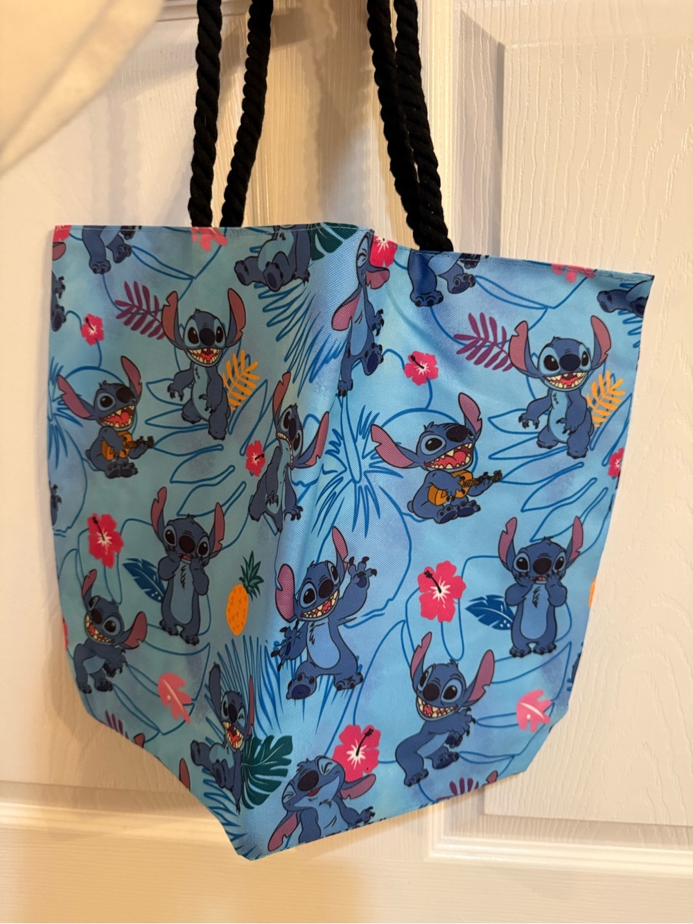 Blue Tote Bag with Stitch Print